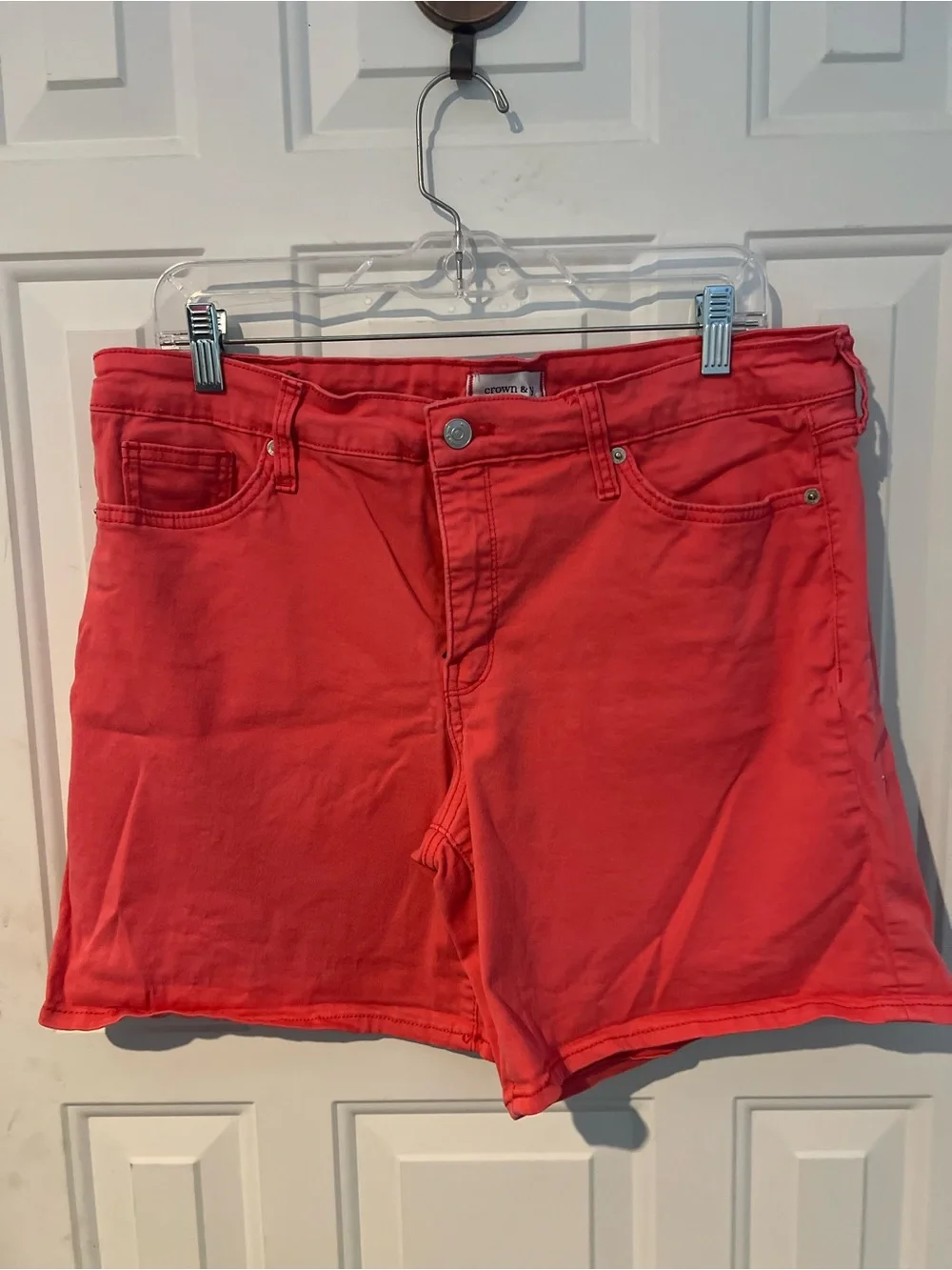 crown & ivy Coral-Red Denim Shorts